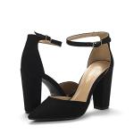 DREAM PAIRS Women's Coco High Heels Chunky Block Pumps Pointed Closed Toe Ankle Strap Dress Shoes,Size 8.5,Black/Suede,Coco
