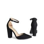 DREAM PAIRS Women's Coco High Heels Chunky Block Pumps Pointed Closed Toe Ankle Strap Dress Shoes,Size 8.5,Black/Suede,Coco