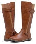 Jeossy Women's 9656 Knee-High Boots Brown Fashion Riding Boots with Buckle Size 8 (DJY9656 brown 08)