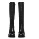 SOVANYOU Black Leather Boots Platform Knee High Boots for Women Chunky Block Heeled Go-Go Boot Square Toe High Heel Tall Boot Side Zip