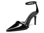 Coutgo Womens High Heels Closed Pointed Toe Ankle Buckle Strap Sexy Pumps Wedding Party Dress Shoes, Black, Size 10