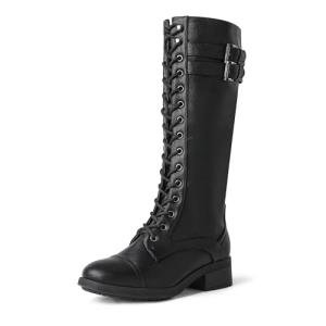 DREAM PAIRS Women's Pu Knee High Riding Combat Boots,Size 9,Black,GEORGIA