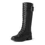 DREAM PAIRS Women's Pu Knee High Riding Combat Boots,Size 9,Black,GEORGIA