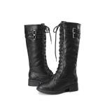 DREAM PAIRS Women's Pu Knee High Riding Combat Boots,Size 9,Black,GEORGIA