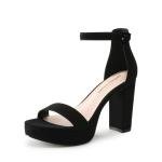 DREAM PAIRS Women's Platform Chunky High Heeled Sandals Open Toe Block Heels Ankle Strap Dress Shoes for Wedding Party Evening,Size 11,Black-Suede,DWUMHS2508