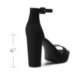 DREAM PAIRS Women's Platform Chunky High Heeled Sandals Open Toe Block Heels Ankle Strap Dress Shoes for Wedding Party Evening,Size 11,Black-Suede,DWUMHS2508