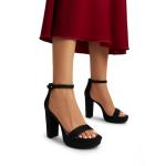 DREAM PAIRS Women's Platform Chunky High Heeled Sandals Open Toe Block Heels Ankle Strap Dress Shoes for Wedding Party Evening,Size 11,Black-Suede,DWUMHS2508