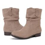 Ruiee Women's Ankle Boots - Slouchy Fashion Low Calf Flat Booties Comfortable Round Toe Fall Winter Casual Short Boots for Women. 240974 Beige MF Size9