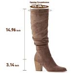 Putu Women's Pointed Toe Knee High Boots Faux Suede Slouch Boots with Chunky Heel Brown Size 7