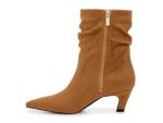 Coutgo Women's Slouchy Ankle Boots Low Kitten Heel Pointed Toe Booties Side Zipper Fall Shoes, Brown, Size 8