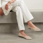 TINGRISE Women's Flats Shoes Pointed Toe Knit Ballet Comfortable Dressy Slip On Flat Beige US7