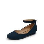 DREAM PAIRS Women's Dress Flats Ballet Low Wedge Round Toe Ankle Strap Comfortable Casual Flats Shoes,Size 9,Navy/Suede,REVONA