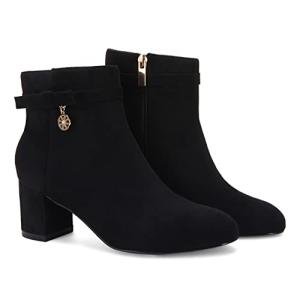 Coutgo Women's Ankle Boots Chunky Block Low Heel Vintage Tie Knot Booties Shoes with Side Zipper