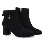 Coutgo Women's Ankle Boots Chunky Block Low Heel Vintage Tie Knot Booties Shoes with Side Zipper