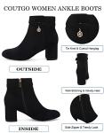 Coutgo Women's Ankle Boots Chunky Block Low Heel Vintage Tie Knot Booties Shoes with Side Zipper