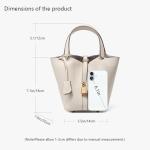 Genuine Leather Lock Design Bucket Bag Vegetable Basket, Fashionable and Versatile Satchel Handbag