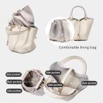 Genuine Leather Lock Design Bucket Bag Vegetable Basket, Fashionable and Versatile Satchel Handbag