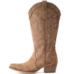 IUV Cowboy Boots For Women Western Cowgirl Boots with Chunky Heel Mid Calf Snip Toe Ideal for low insteps