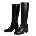 Easyfox Knee High Boots Women Chunky Heel Black Boots for Women Low Heeled Tall Long Leather Fall Boot Round Toe Dress Block Heel Knee High Boot Size 7.5