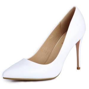IDIFU Women's IN4 Classic Pointed Toe High Heels Pumps Wedding Dress Office Shoes (White PU, 11 B(M) US)