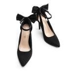DREAM PAIRS Women's High Heels Stiletto Strappy Pointed Toe Bow Dress Shoes Sexy Party Wedding Pumps,Size 9,Black-Suede,SDPU2450W