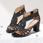 Gufobela Heels for Women Chunky Rhinestone Block Heeled Sandals Sparkly Open Toe Formal Dressy Shoes Wedding Prom Homecoming Hoco (1122 Black 9.5)