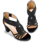 Gufobela Heels for Women Chunky Rhinestone Block Heeled Sandals Sparkly Open Toe Formal Dressy Shoes Wedding Prom Homecoming Hoco (1122 Black 9.5)