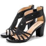Gufobela Heels for Women Chunky Rhinestone Block Heeled Sandals Sparkly Open Toe Formal Dressy Shoes Wedding Prom Homecoming Hoco (1122 Black 9.5)