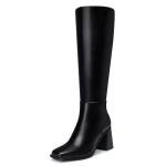 CELLENZ Women's Knee High Boots: Comfortable Gogo Chunky Boot - Black Leather Tall Boots for Women - Wide Calf Fall Winter Boot Size 8