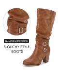 Ermonn Womens Mid Knee High Boots Chunky Heel Slouchy Metal Buckle Side Zipper Fashion Winter Shoes