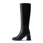 CELLENZ Women's Knee High Boots: Comfortable Gogo Chunky Boot - Black Leather Tall Boots for Women - Wide Calf Fall Winter Boot Size 8