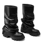 VOMIRA Slouchy Boots Fold Over Boot for Women Wide Calf Boot Black Platform Boots