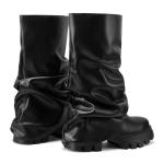 VOMIRA Slouchy Boots Fold Over Boot for Women Wide Calf Boot Black Platform Boots