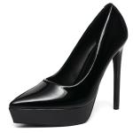 NEWBELLA Women's Platform Pumps Stiletto Heels Pointed Toe Slip On Dress Shoes-High Heels for Wedding, Party Black