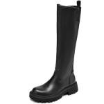TEAIEUI Women's Knee High Boots Fashion Platform Lug Sole Tall Riding Boots Comfortable Stretch Calf Dress Long Boots Black 8