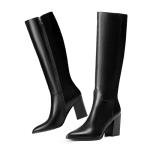 vivianly Women's Knee-High Boots, Sexy Pointed Toe Block Heel Zipper, Fashion Retro High Boots