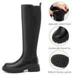 TEAIEUI Women's Knee High Boots Fashion Platform Lug Sole Tall Riding Boots Comfortable Stretch Calf Dress Long Boots Black 8