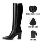 vivianly Women's Knee-High Boots, Sexy Pointed Toe Block Heel Zipper, Fashion Retro High Boots