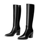 vivianly Women's Knee-High Boots, Sexy Pointed Toe Block Heel Zipper, Fashion Retro High Boots