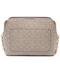 Calvin Klein Women's Hailey Signature Triple Compartment Chain Crossbody, Textured Almond/Taupe/Caramel Linear, One Size