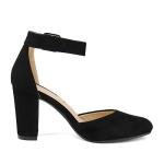 DREAM PAIRS Women's High Heel Ankle Strap Closed Toe Chunky Wedding Party Pumps Shoes,Size 6.5,Black/Nubuck,Angela