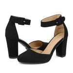 DREAM PAIRS Women's High Heel Ankle Strap Closed Toe Chunky Wedding Party Pumps Shoes,Size 6.5,Black/Nubuck,Angela