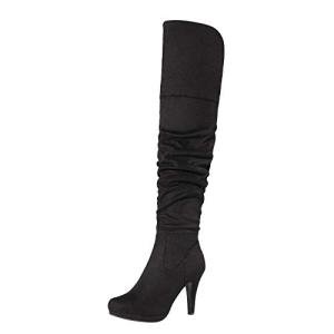 DREAM PAIRS Women's Black Chunky Thigh High Over The Knee High Heel Boots,Size 10,Black,HIGHPLAT