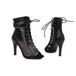 UTIKLIOU Womens Mesh Sandals Peep Toe High Top Sandals Lace Up Summer Boots Buckle Strap Party Sexy Pump Shoes Open toe (Black Size 6.5-7)