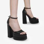 DREAM PAIRS High Heels Chunky Block Platform Heels for Women Ankle Strap Sexy Open Square Toe Heels Dressy Pumps Sandals,Size 7,Black,SDHS2324W
