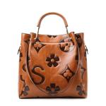 Travistar Floral Handbags and Purses Women - Retro Embossed Leather Top Handle Handbag Set Large Women's Shoulder Bag Trendy Hobo Purse Ladies Bucket Satchel Bags Chic Work Tote with Pouch Brown