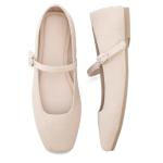 Soesyi Knit Flats for Women Square Toe Flats Casual Ballet Flats with Ankle Strap,Mary Jane Shoes Women Comfortable for Dressy Office,Size 8.5,Almond