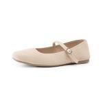 Soesyi Knit Flats for Women Square Toe Flats Casual Ballet Flats with Ankle Strap,Mary Jane Shoes Women Comfortable for Dressy Office,Size 8.5,Almond