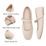 Soesyi Knit Flats for Women Square Toe Flats Casual Ballet Flats with Ankle Strap,Mary Jane Shoes Women Comfortable for Dressy Office,Size 8.5,Almond
