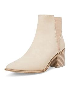 Coutgo Womens Ankle Boots Chunky Block Stacked Mid Heel Pointed Toe Slip On Elastic Chelsea Booties